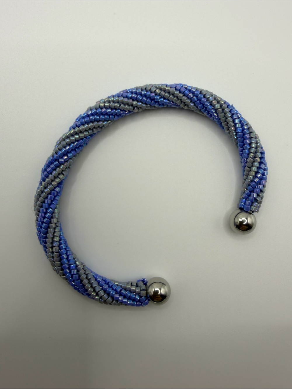 Blue & Silver Twisted Bead Cuff Bracelet